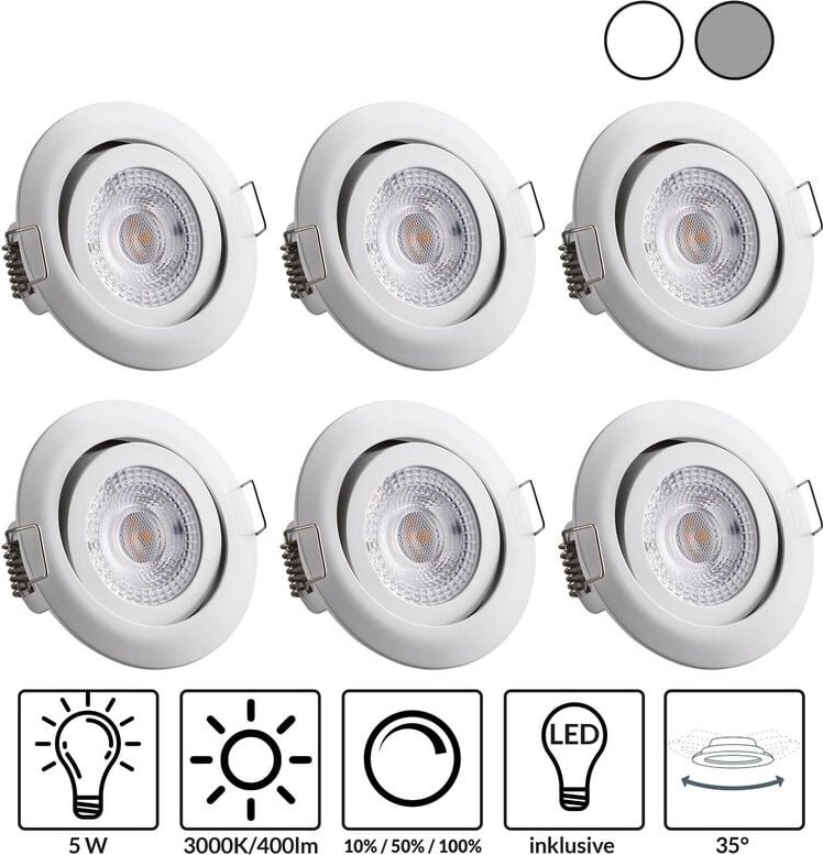 Monzana - Einbaustrahler 6er Set led Flach 68mm Dimmbar Schwenkbar Warmweiß 3000K Rund 230V Spots Deckenspots Einbauleuc...