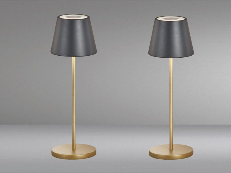 Meinewunschleuchte - 2er set Outdoor Akku Tischlampen Schwarz Gold mit usb Ladefunktion, 34cm