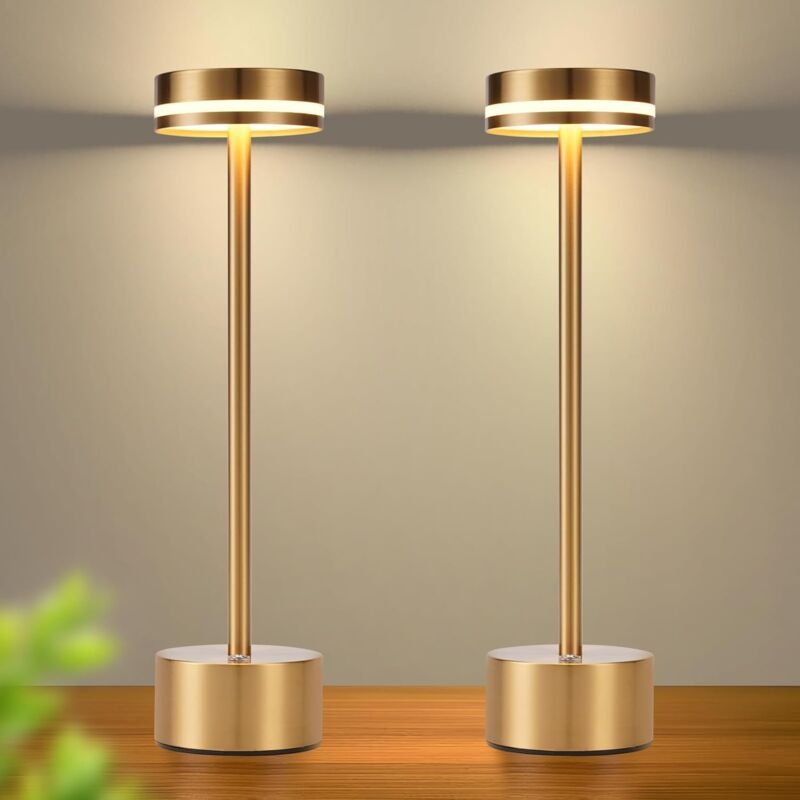Tischlampe Akku led Tischleuchte Kabellos - Nachttischlampe Dimmbare mit usb-c Aufladbar Batterie Touch Lampe Gold Tisch...