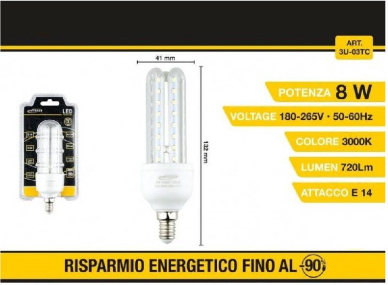 Trade Shop Traesio - Trade Shop - lampadina led 3U E14 8 w light fredda 6500K naturale 4000K calda 3000K 48D 3U03T -