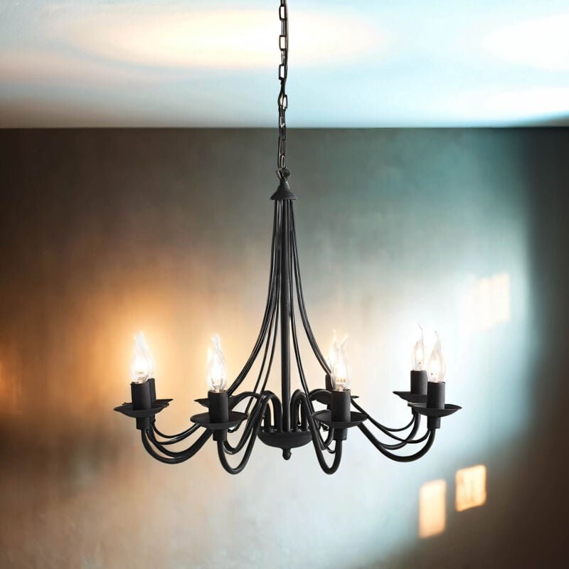 Kronleuchter Schwarz Metall Rustikal Ø65cm 8 Arme Wohnzimmer Esszimmer