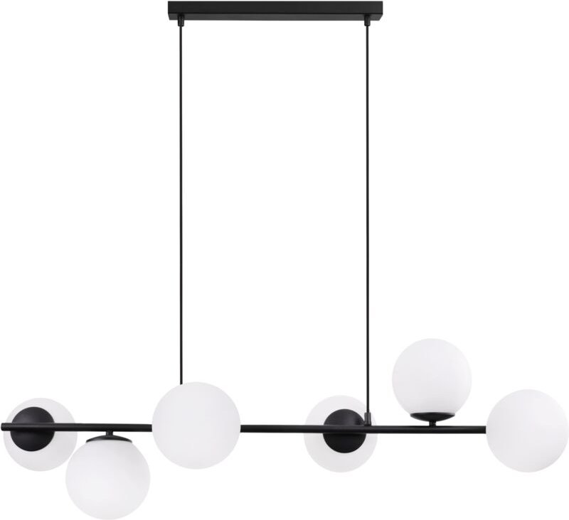 Siena Schwarze Hängelampe 6 Flache Weisse Lampenschirme E14