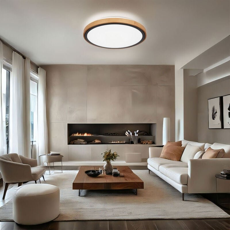 Globo Lighting - Deckenleuchte cct Deckenlampe Schlafzimmer Landhausstil Holzleuchte, Holzoptik braun Metall schwarz opa...