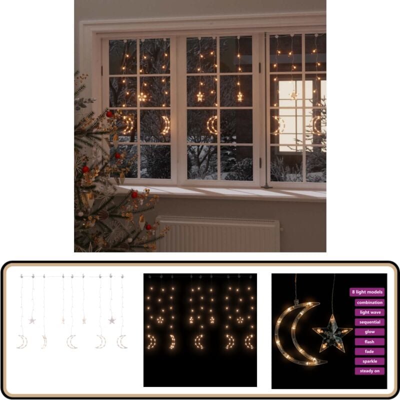 Lichterketten Stern und Mond Fernbedienung 138 LEDs Warmweiß - Weihnachtsdeko - Lichterkette - Sternmotiv - Mondmotiv - ...