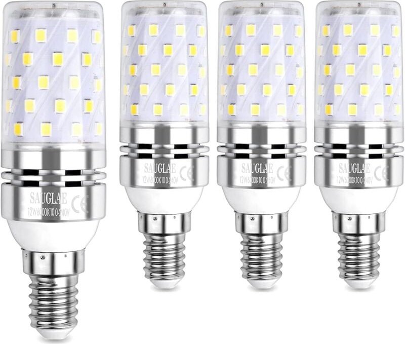 12-W-LED-Maiskolbenlampe, entspricht 100-W-Glühlampe, E14, 6000 K Kaltweiß, 1200 lm, 4er-Pack