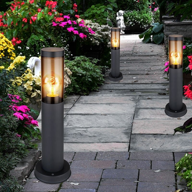 Wegeleuchte Pollerleuchte Außen Sockelleuchte Gartenlampen anthrazit, Standleuchte Balkon, Edelstahl rauchfarben, 1x E27...