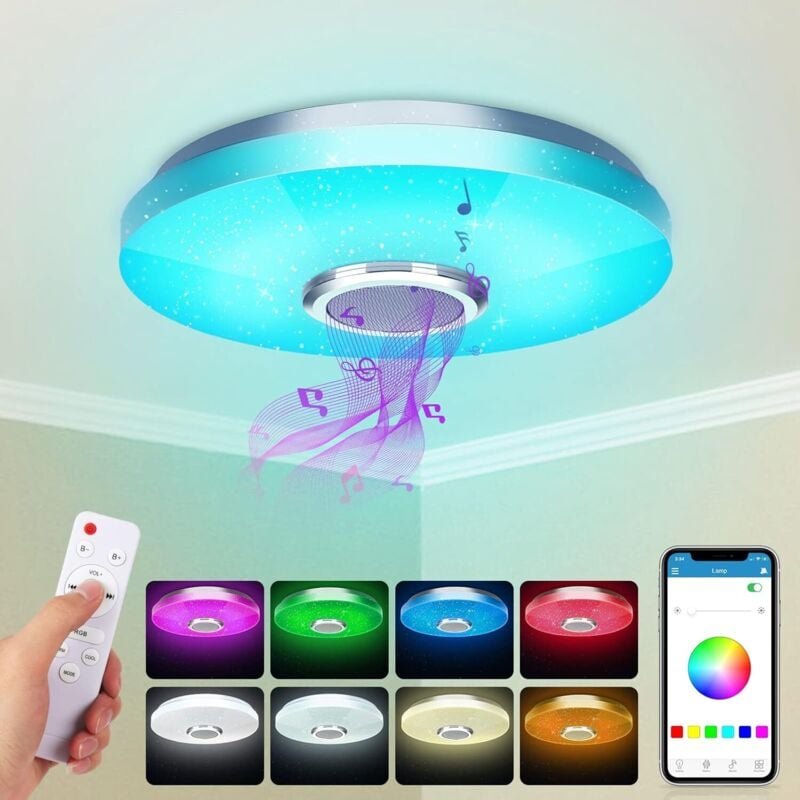 36W LED Deckenleuchte mit Bluetooth Lautsprecher, Smart mit Fernbedienung und APP Steuerung, Farbwechsel, Einstellbar fü...