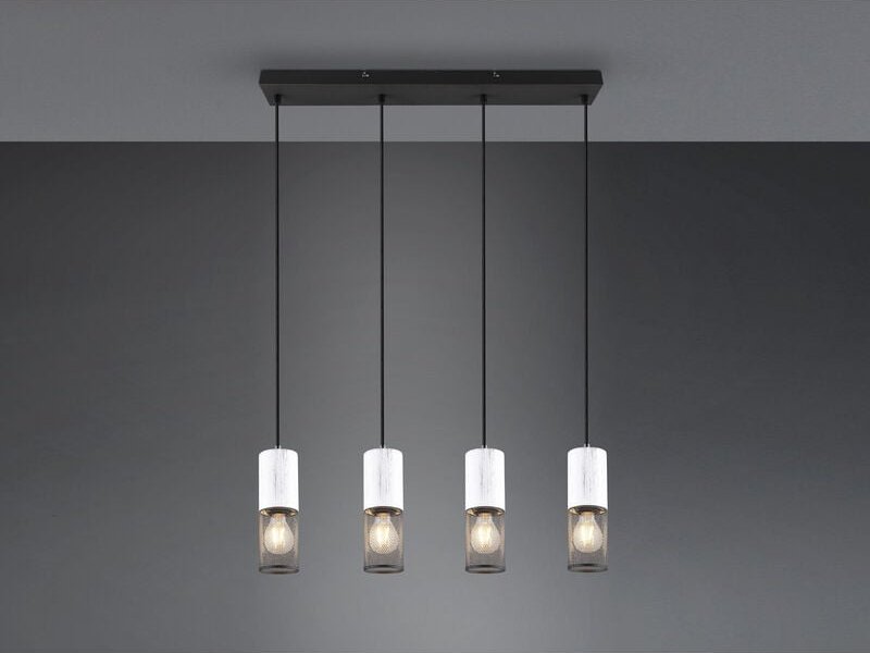 Meinewunschleuchte - led Pendelleuchte 4-flammig mit Holz Weiß und Drahtgeflecht, Breite 65cm