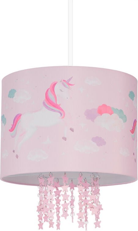 Hängelampe Kinderzimmer, Lampenschirm mit Einhorn-Motiv, HxD: 158 x 35 cm, E27, Pendelleuchte für Kinder, rosa - Relaxda...