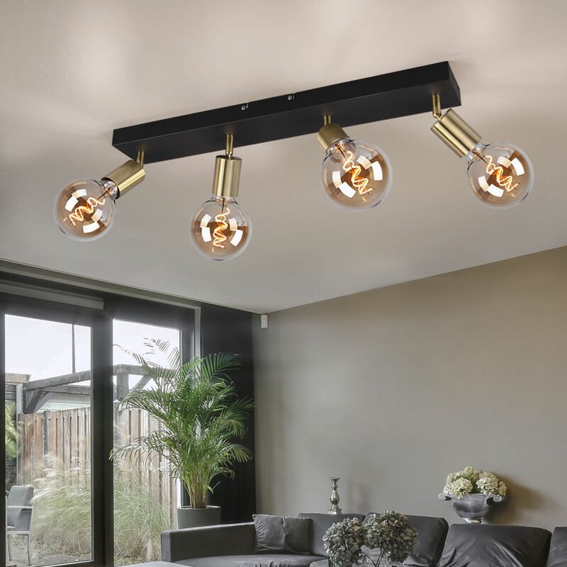 Deckenlampe schwarz Wohnzimmerleuchte modern Spotleiste 4-flammig, Deckenstrahler verstellbar, Metall gold matt, 4x E27 ...