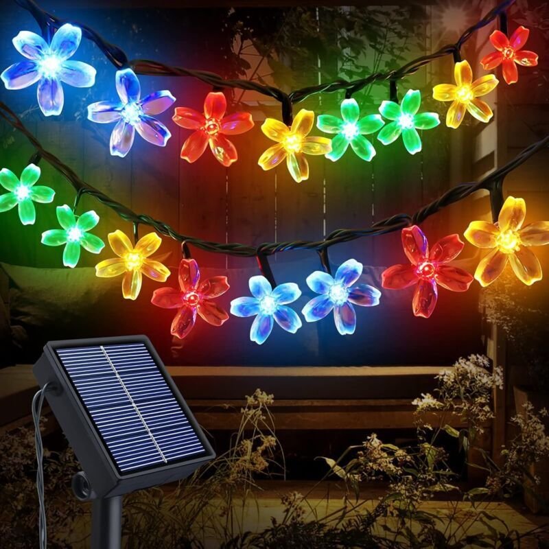 Solarbetriebene Lichterkette in Blumenform, 7 m, 50 LEDs, mit Stecker, für Weihnachtsbäume, Ostern, Innendekoration, Gar...