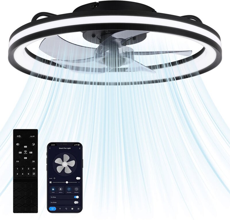 Randaco LED Deckenventilator mit Beleuchtung und Fernbedienung Dimmbar Deckenleuchte Schlafzimmer Wohn 48CM