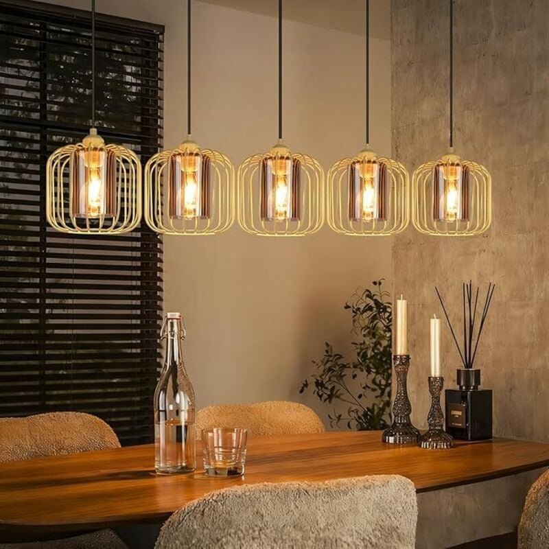 GBLY Pendelleuchte Vintage 5 Flammig Glas Metall E27 Höhenverstellbar Ohne Leuchtmittel Für Esszimmer Küche Wohnzimmer