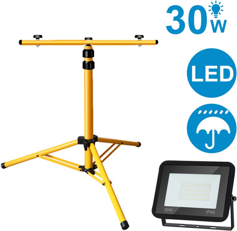 Thumbnail - Led Fluter mit Stativ Arbeitsleuchten Strahler Hotel Baustrahler Flutlicht 2X30W Kaltweiß - Swanew