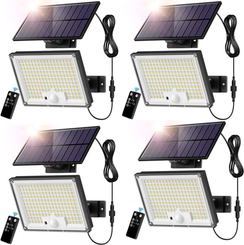 4 Solar-Außenleuchten mit Bewegungsmelder, 3 Modi, 172 LEDs, Solar-Wandleuchte für die Garage, warmes Licht