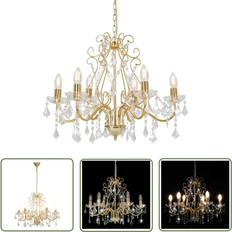 The Living Store - Kronleuchter mit Kristallperlen Golden Rund 6×E14 - Kronleuchter - LED-Licht - Wohnzimmer Deko - Desi...