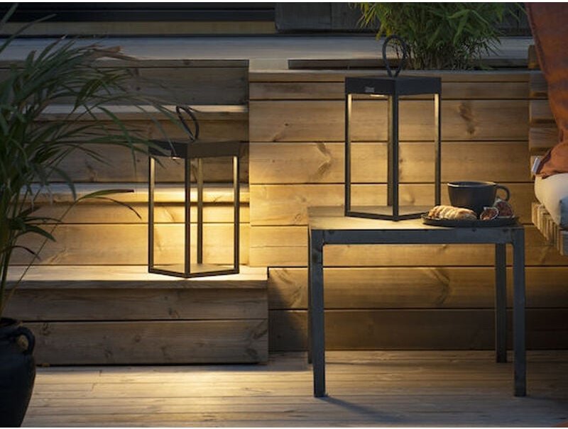 Meinewunschleuchte - 2er Set led Akku Tischleuchten, Aluminium Schwarz, Höhe 30cm