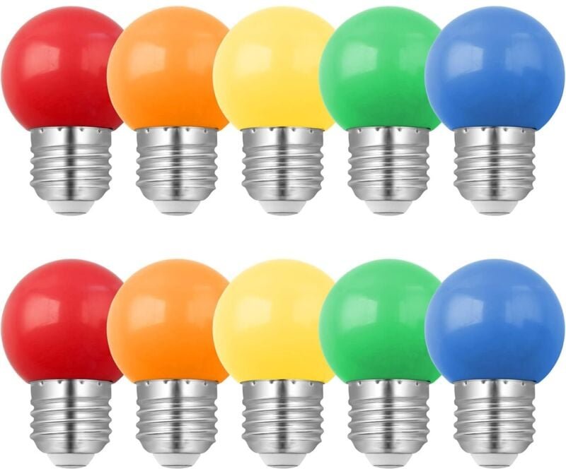 Thumbnail - 10er-Pack E27 1W LED-Farbbirne, entspricht 10W Glühlampe, 1W G45 Energiesparlampe, Mini-Globe-Glühbirne, Rot, Grün, Blau...