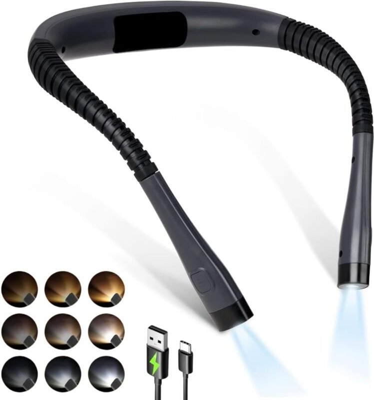 Wiederaufladbare Leselampe zum Umhängen, 3 Farben, einstellbare Helligkeit, komfortable und flexible Leselampe zum Lesen...