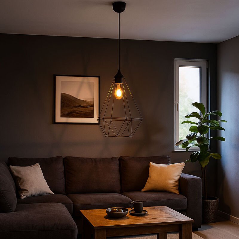 LED Hängelampe Metallgitter Pendelleuchte schwarz Retro Esszimmerlampe Industriell, Diamantform, 7W 806lm warmweiß, DxH ...