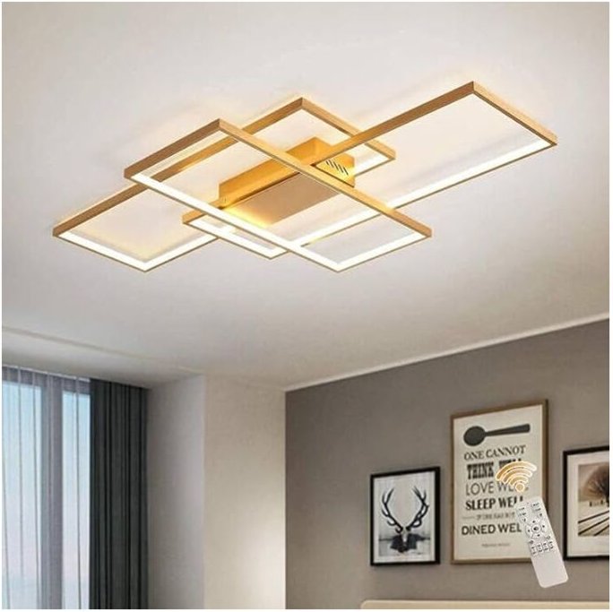 Dimmbare Deckenleuchte 50W,3 Quadratische Gold led Deckenleuchten mit Fernbedienung 3 Farben,Moderne led Kronleuchter Un...