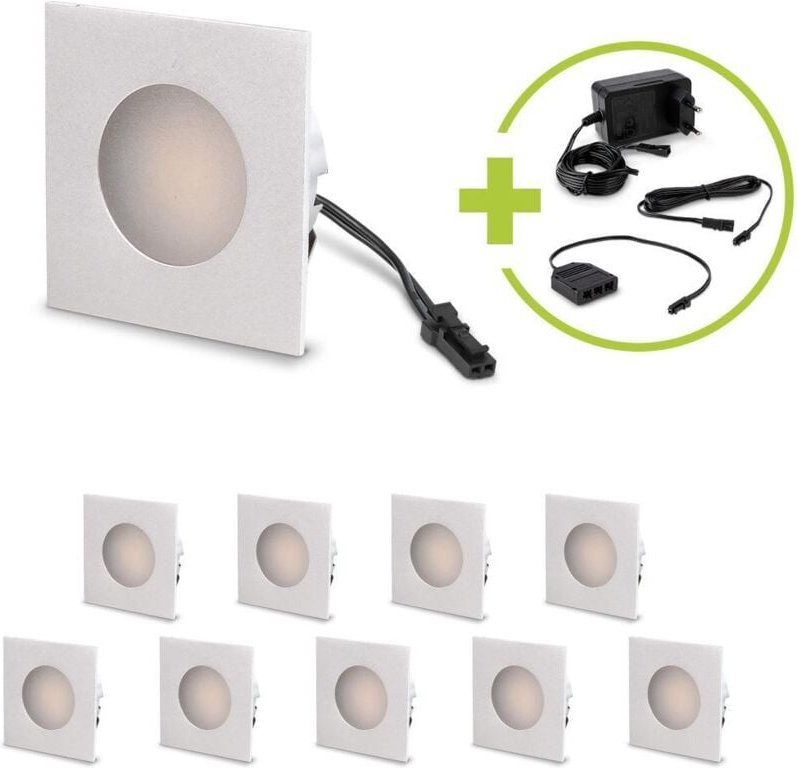 LED Mini Einbauspot eckig 1.2W 12V IP20 Ausschnitt Ø32mm - Lichtfarbe: Neutralweiß 4000K - Anzahl: 10x