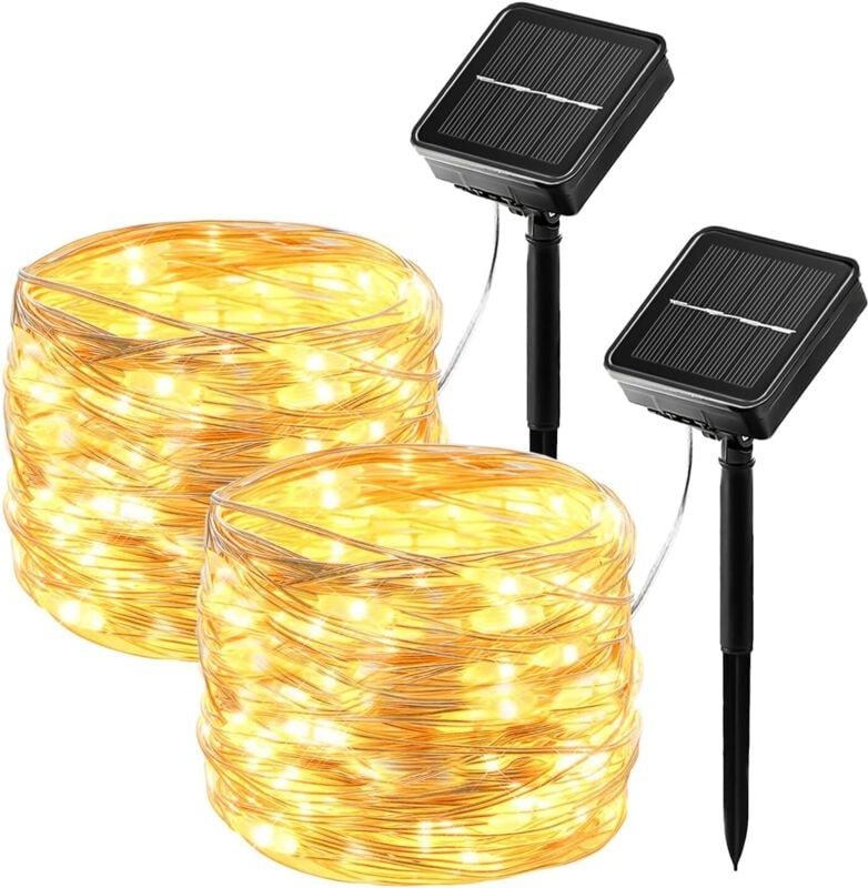 【2er-Pack】 LED-Solarleuchten für den Garten im Freien, 12 m lange 100-LED-Solar-Lichterkette, 8 Beleuchtungsmodi, wasser...