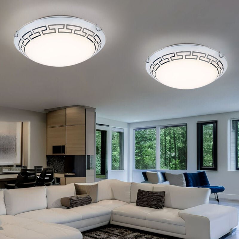 Globo - Deckenleuchte Glas satiniert Deckenlampe gemustert Flurleuchte rund, Metall, 1x led 12W 967Lm warmweiß, DxH 30x9...