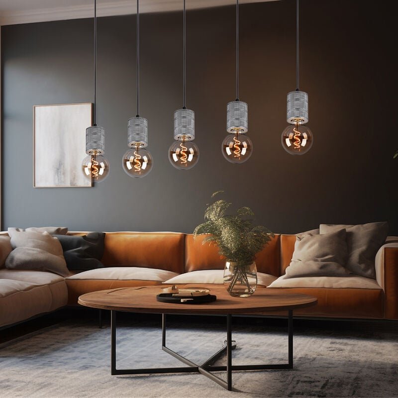 Esszimmerleuchte silber antik Pendelleuchte Höhenverstellbar Hängeleuchte 5 Flammig, Alu Metall, 5x E27, LxBxH 115x10x12...