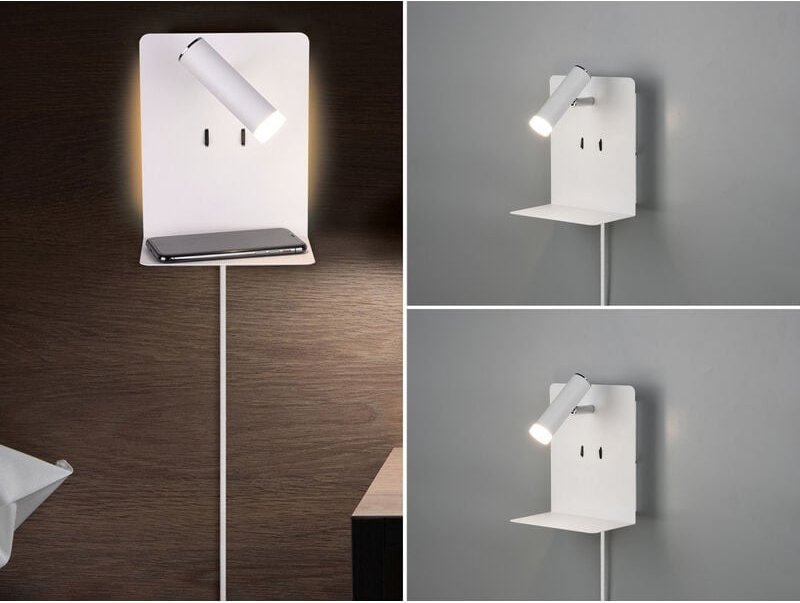 Thumbnail - Trio Leuchten - 2er Set led Wandspots Weiß mit Schalter, Stecker, usb Ladefunktion, Breite 16cm