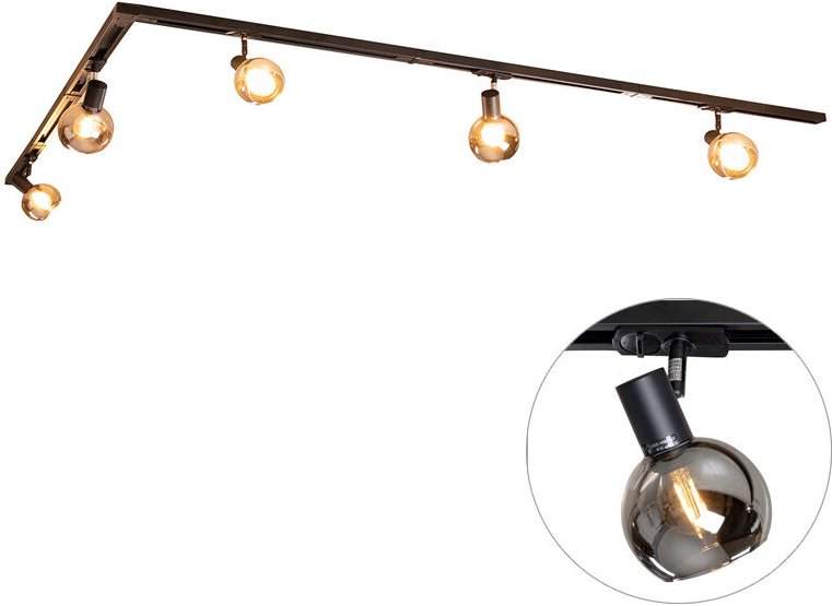 Modernes Schienensystem mit 5 schwarzen Strahlern 1-phasig - Iconic Lava