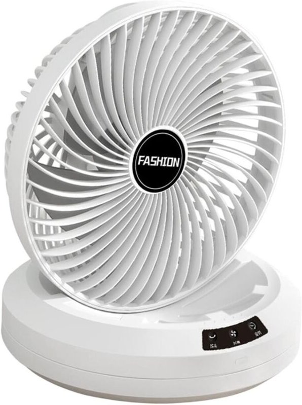 Leiser, faltbarer, wandmontierter, wiederaufladbarer Tischventilator, geeignet für den Innen- und Außenbereich, weiß