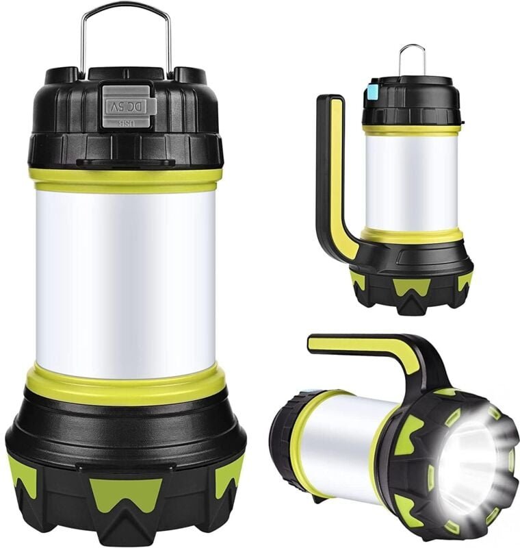 Wiederaufladbare LED-Laterne, über USB wiederaufladbare LED-Camping-Laterne-Taschenlampe, 360°-Beleuchtung, 6 Modi, wass...
