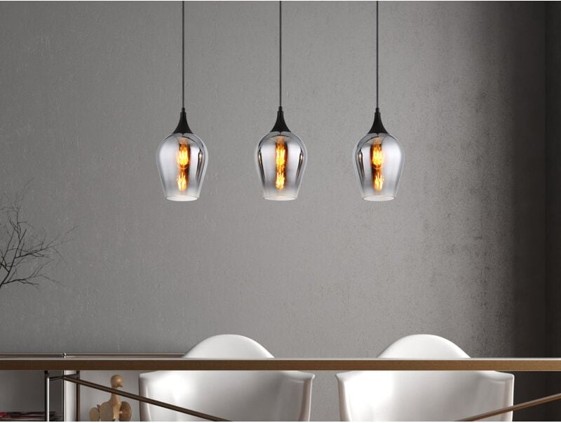 Meinewunschleuchte - Ausgefallene led Pendelleuchte mit drei Rauchglas Schirmen, Breite 83cm