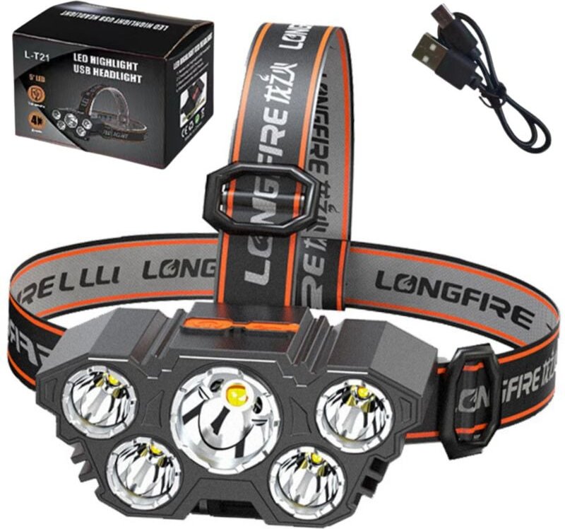 LED Headlamp, 5 LEDs, Motion Sensor, 4 Light Modes