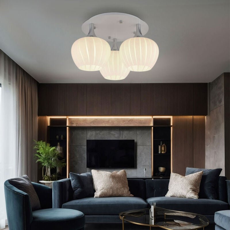 Globo - Deckenlampe Deckenleuchte Wohnzimmerleuchte E27 3-Flammig Glas weiß verchromt