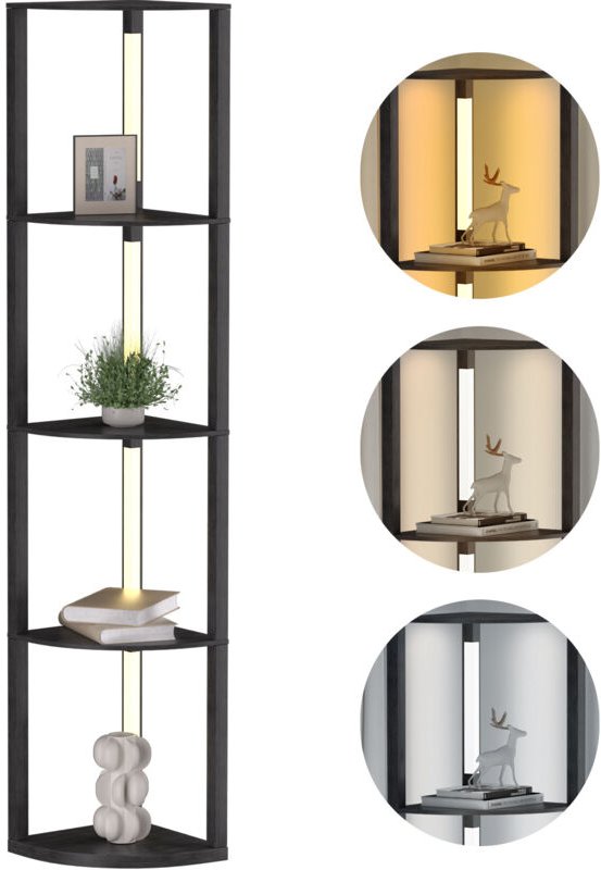 Randaco Stehleuchte Regal, Standleuchte Holz, Stehlampe, Moderne Innenbeleuchtung mit 4-Ebenen, Bodenlampe fuer Schlafzi...