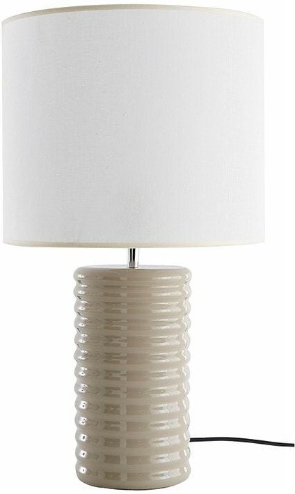 Tischleuchte aus emaillierter Keramik in Beige mit ecrufarbenem Lampenschirm BERRO