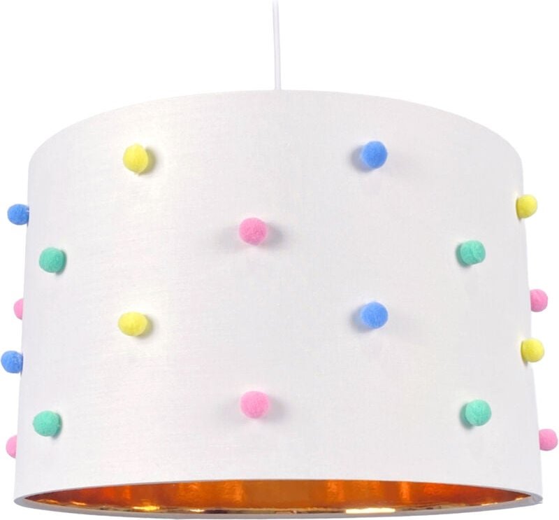 Relaxdays Hängelampe Kinderzimmer, Bommeln, HxD: 125 x 35 cm, Pendellampe für Mädchen & Junge, Kinderlampe, weiß/ bunt