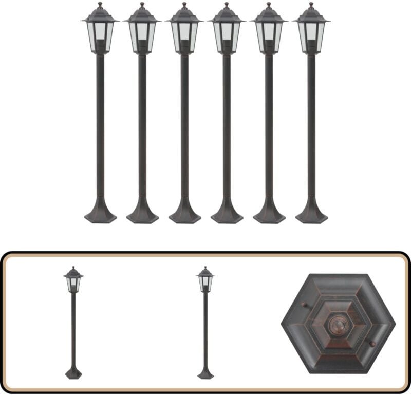 Thumbnail - Garten-Pollerleuchte 6 Stk. E27 110 cm Aluminium Bronzefarben - Gartenlaterne - LED-Laterne - Außenstehleuchte - Außenbe...