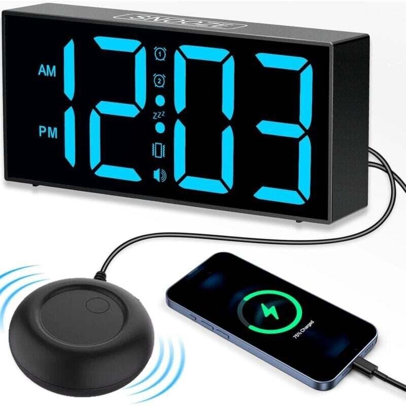Aiperq - Digitaler Wecker mit Vibration, extra lauter Morgenalarm, 7-Zoll-LED-Licht, Vibrationswecker für Gehörlose und ...