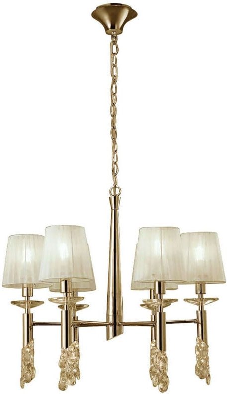Inspired Mantra Tiffany Pendelleuchte, 6+6-flammig, E14+G9, französisches Gold mit cremefarbenen Farbtönen und klarem Kr...
