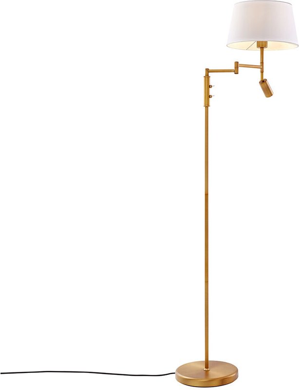 Stehleuchte aus Bronze mit weißem Schirm und verstellbarer Leselampe – Ladas