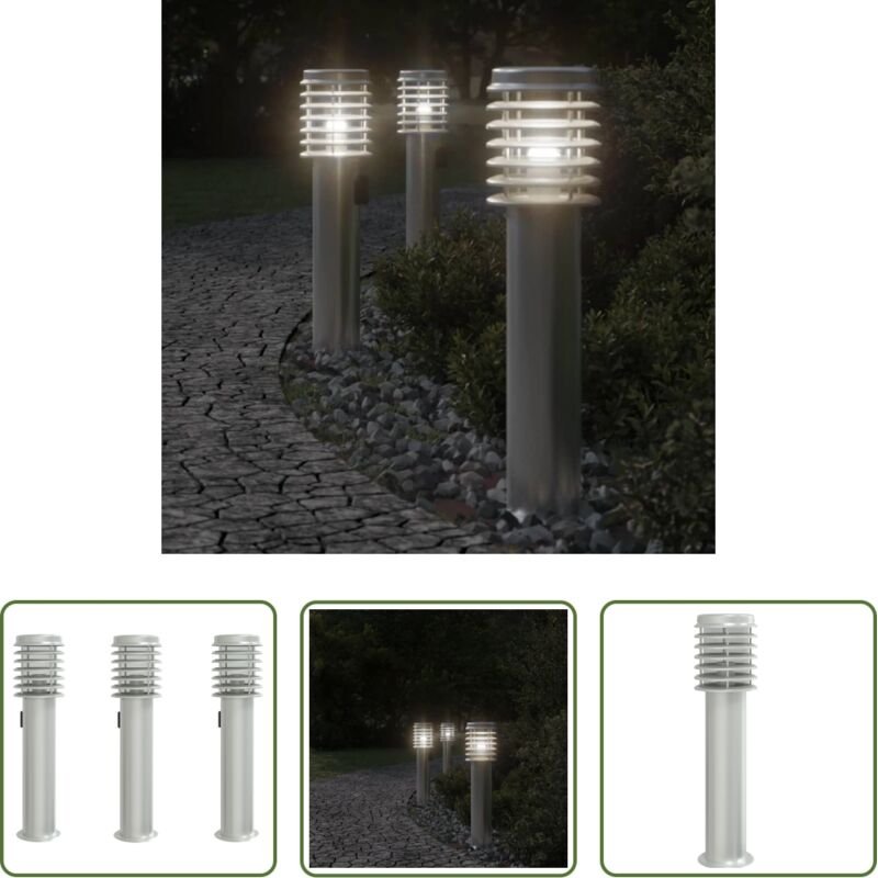 Außenbeleuchtung - Wegeleuchten mit Steckdose 3 Stk. Silbern 60 cm Edelstahl