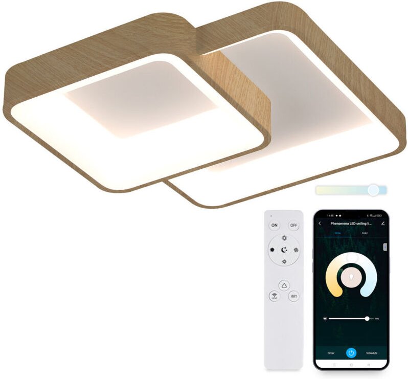 LED-Deckenleuchte KSIX Phenomena 45 W 45 x 45 x 10 cm Braun Holz (3000k - 6000k)