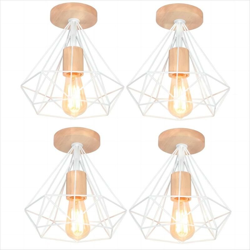 4x Industriell Deckenlampe in Rautenform Moderne Kronleuchter Metall Hölzern E27 Lüster für Schlafzimmer Badezimmer Flur...