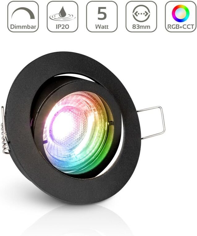 Einbauspot IP20 rund schwenkbar Bajonettverschluss - Farbe: Schwarz - LED Leuchtmittel: GU10 5W RGB+CCT