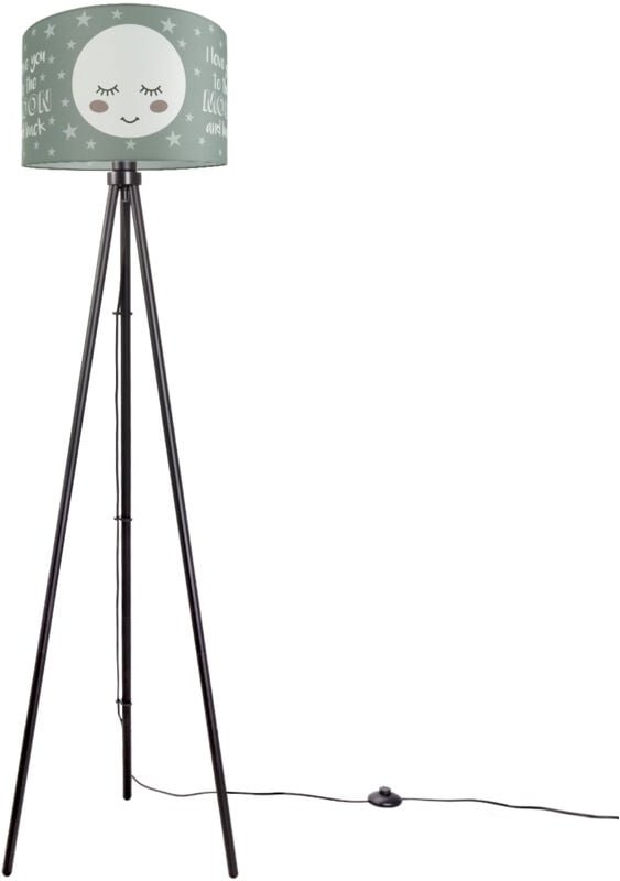 Kinderlampe Stehlampe Kinderzimmer Lampe Mit Mond-Motiv Deko Stehleuchte E27 Dreibeinig Schwarz, Grau (Ø38 cm) - Paco Ho...