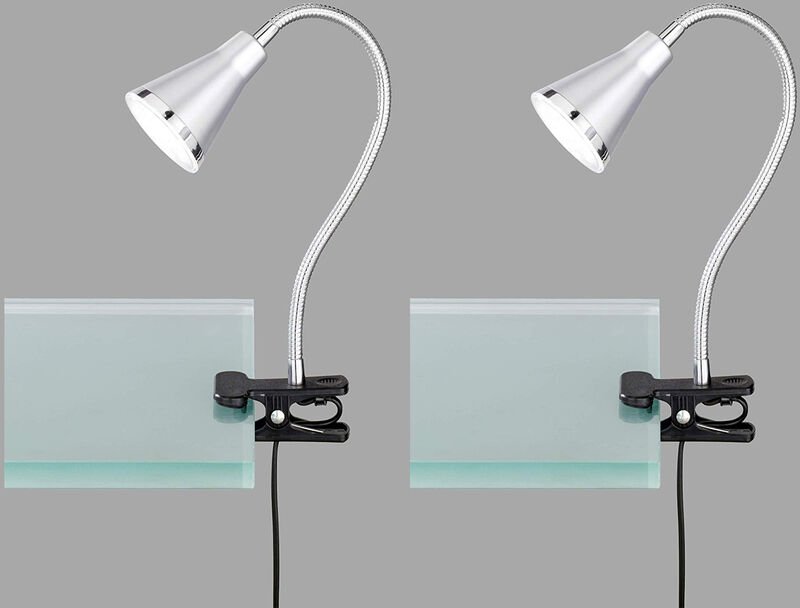 Reality Leuchten - led Klemmleuchten 2er set 1 flammige Kunststoff Schwanenhalslampe in Silber