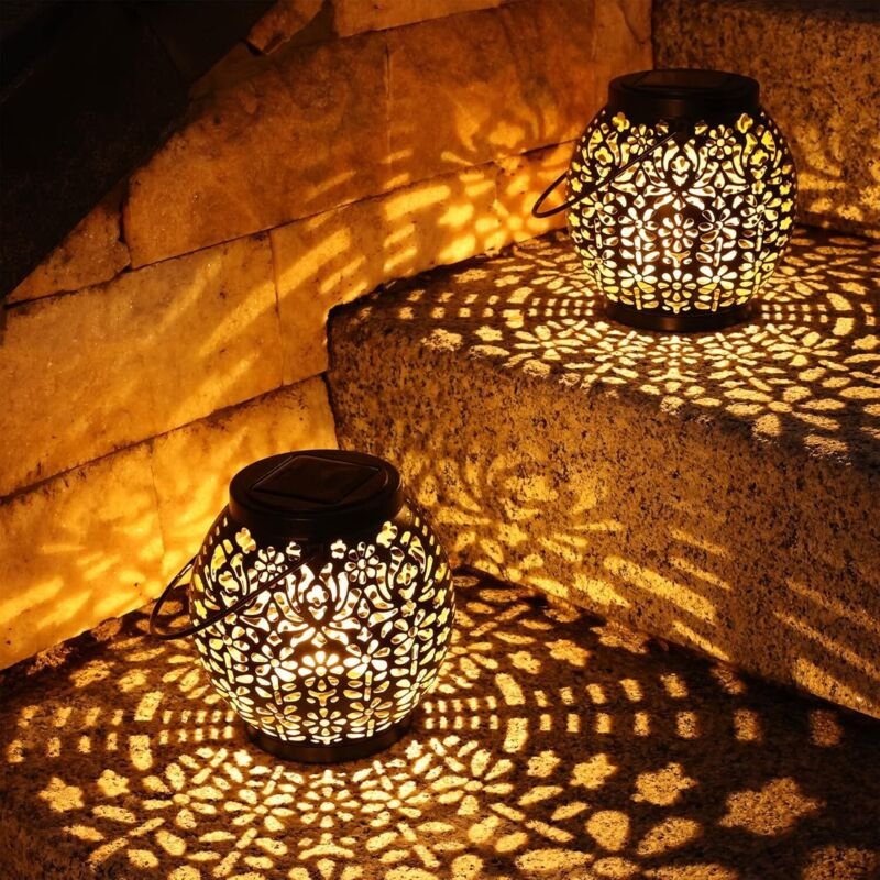 Solar Laterne für Außen, 2 Stück Balkon Solarlampe Draußen Gartenlaterne Hängend Solarleuchten Wasserdicht IP65 für Gart...